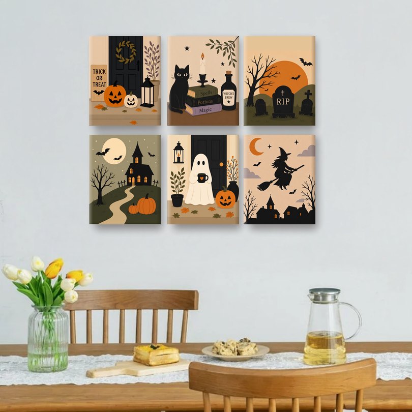 6 Mini-Gemälde | Halloween-Veranda Set