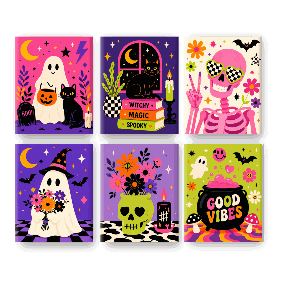 6 Mini-Gemälde | Buntes Halloween Set - Malen nach Zahlen