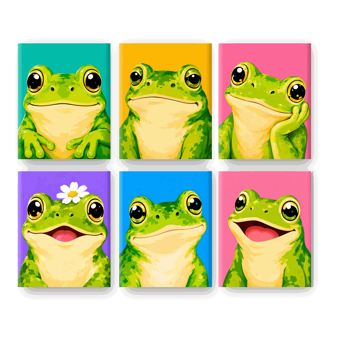 6 Mini-Gemälde | Glücklicher Frosch Set - Malen nach Zahlen