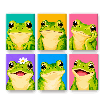 6 Mini-Gemälde | Glücklicher Frosch Set - Malen nach Zahlen