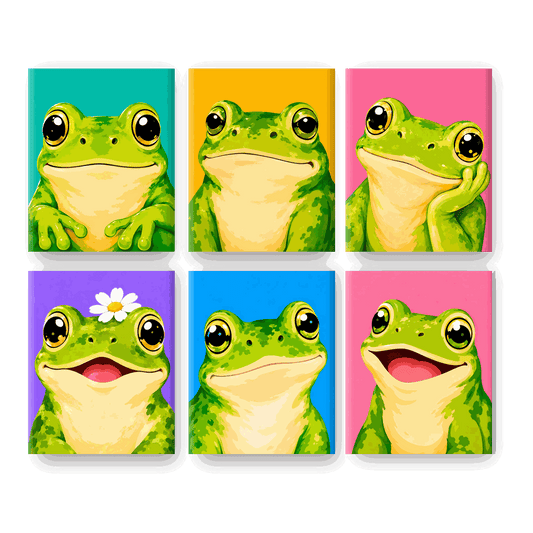 6 Mini-Gemälde | Glücklicher Frosch Set - Malen nach Zahlen