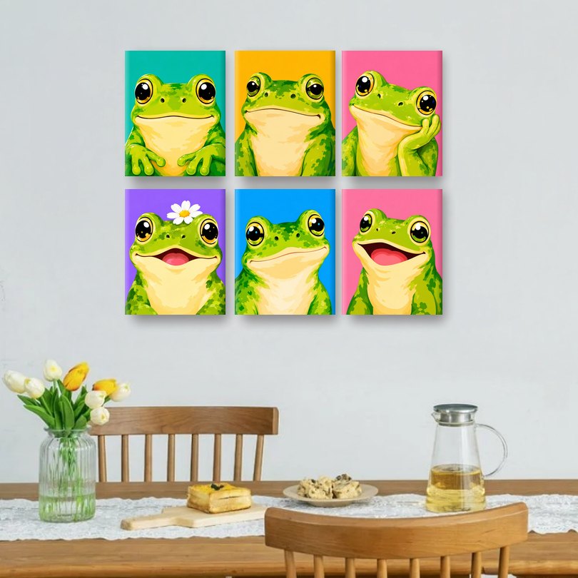 6 Mini-Gemälde | Glücklicher Frosch Set