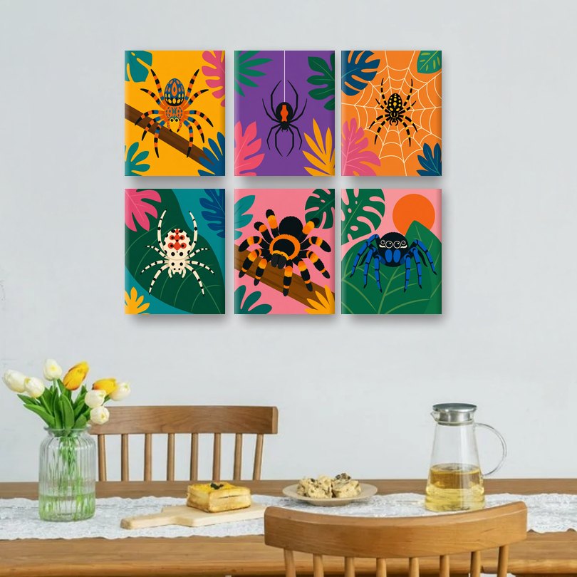 6 Mini-Gemälde | Exotische Spinne Set