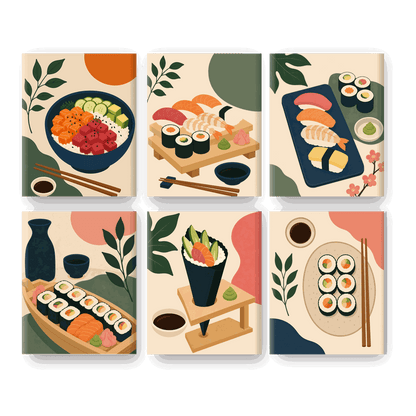 6 Mini-Gemälde | Poke Bowl Set - Malen nach Zahlen