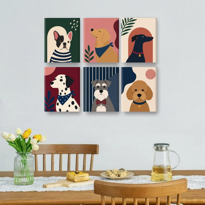 6 Mini-Gemälde | Boho Hunde Set