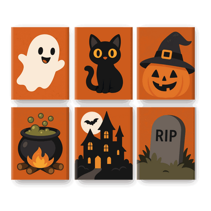 6 Mini-Gemälde | Klassisches Halloween Set - Malen nach Zahlen