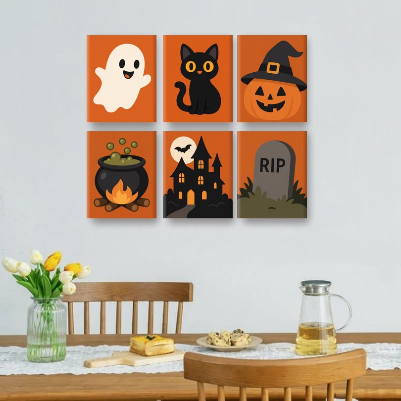 6 Mini-Gemälde | Klassisches Halloween Set