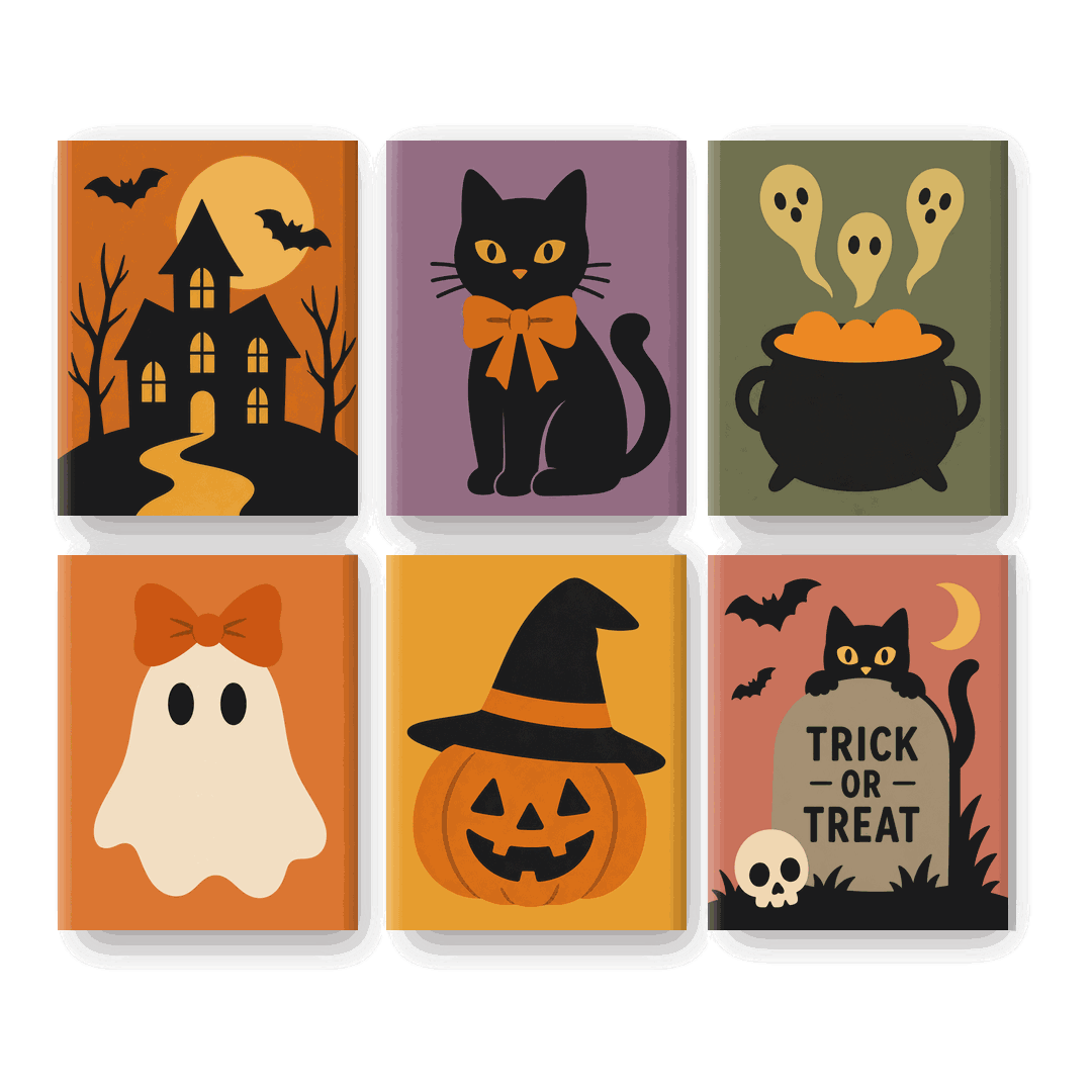 6 Mini-Gemälde | Niedliches Halloween Set - Malen nach Zahlen