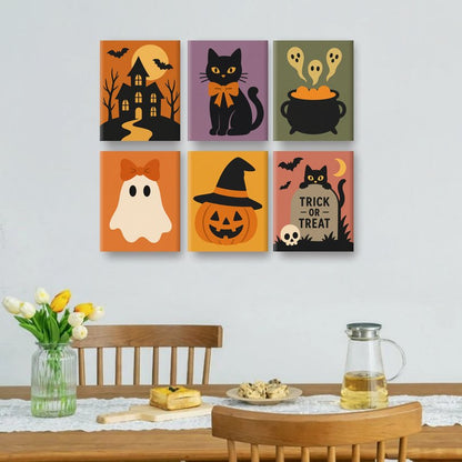 6 Mini-Gemälde | Niedliches Halloween Set