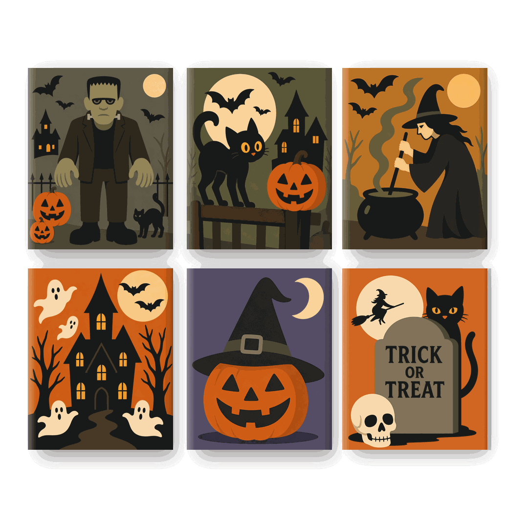6 Mini-Gemälde | Halloween-Spukorte Set - Malen nach Zahlen