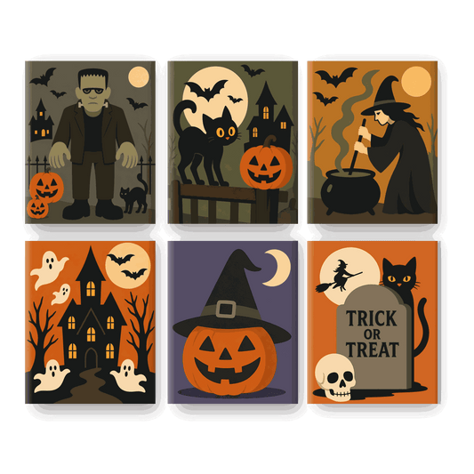 6 Mini-Gemälde | Halloween-Spukorte Set - Malen nach Zahlen
