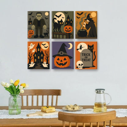 6 Mini-Gemälde | Halloween-Spukorte Set