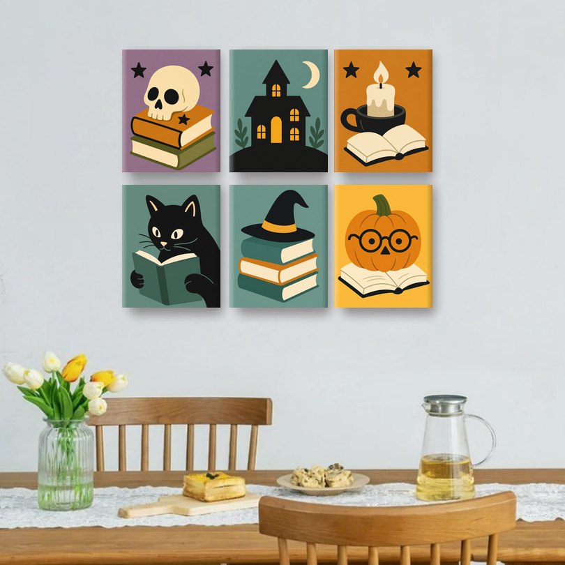 6 Mini-Gemälde | Spukbibliothek Set