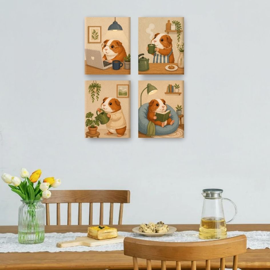 4 Mini-Gemälde | Meerschweinchen-Set