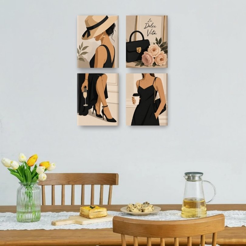 4 Mini-Gemälde | Coffee & Chic Set