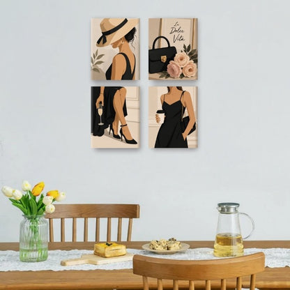 4 Mini-Gemälde | Coffee & Chic Set