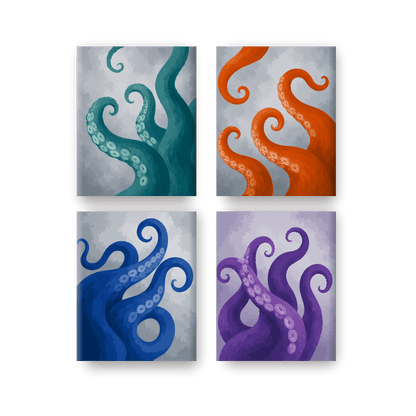 4 Mini-Gemälde | Tentakel Set - Malen nach Zahlen