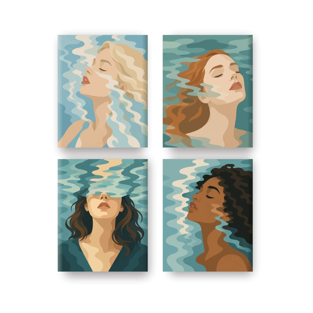 4 Mini-Gemälde | Unterwasser Set - Malen nach Zahlen