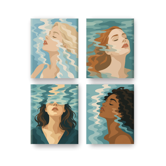 4 Mini-Gemälde | Unterwasser Set - Malen nach Zahlen