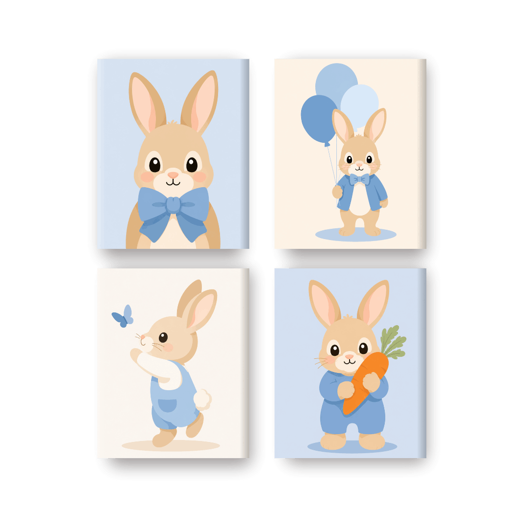 4 Mini-Gemälde | Süße kleine Hasen Set - Malen nach Zahlen