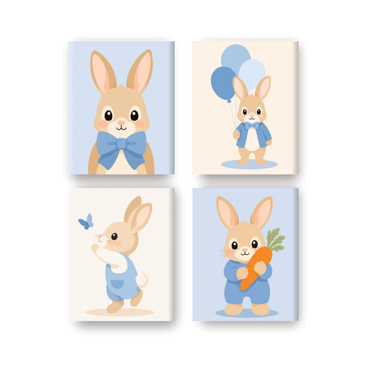 4 Mini-Gemälde | Süße kleine Hasen Set - Malen nach Zahlen