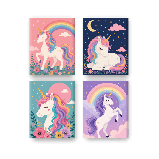 4 Mini-Gemälde | Magisches Einhorn-Set - Malen nach Zahlen