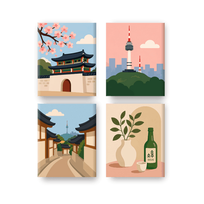4 Mini-Gemälde | Soju Set - Malen nach Zahlen
