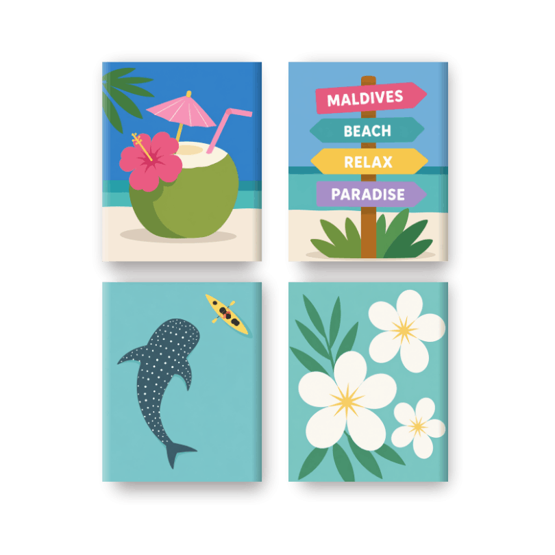 4 Mini-Gemälde | Malediven-Paradies Set - Malen nach Zahlen