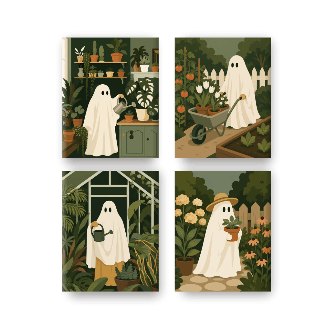 4 Mini-Gemälde | Boo-Garten Set - Malen nach Zahlen