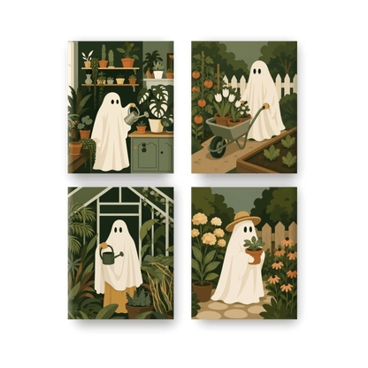 4 Mini-Gemälde | Boo-Garten Set - Malen nach Zahlen