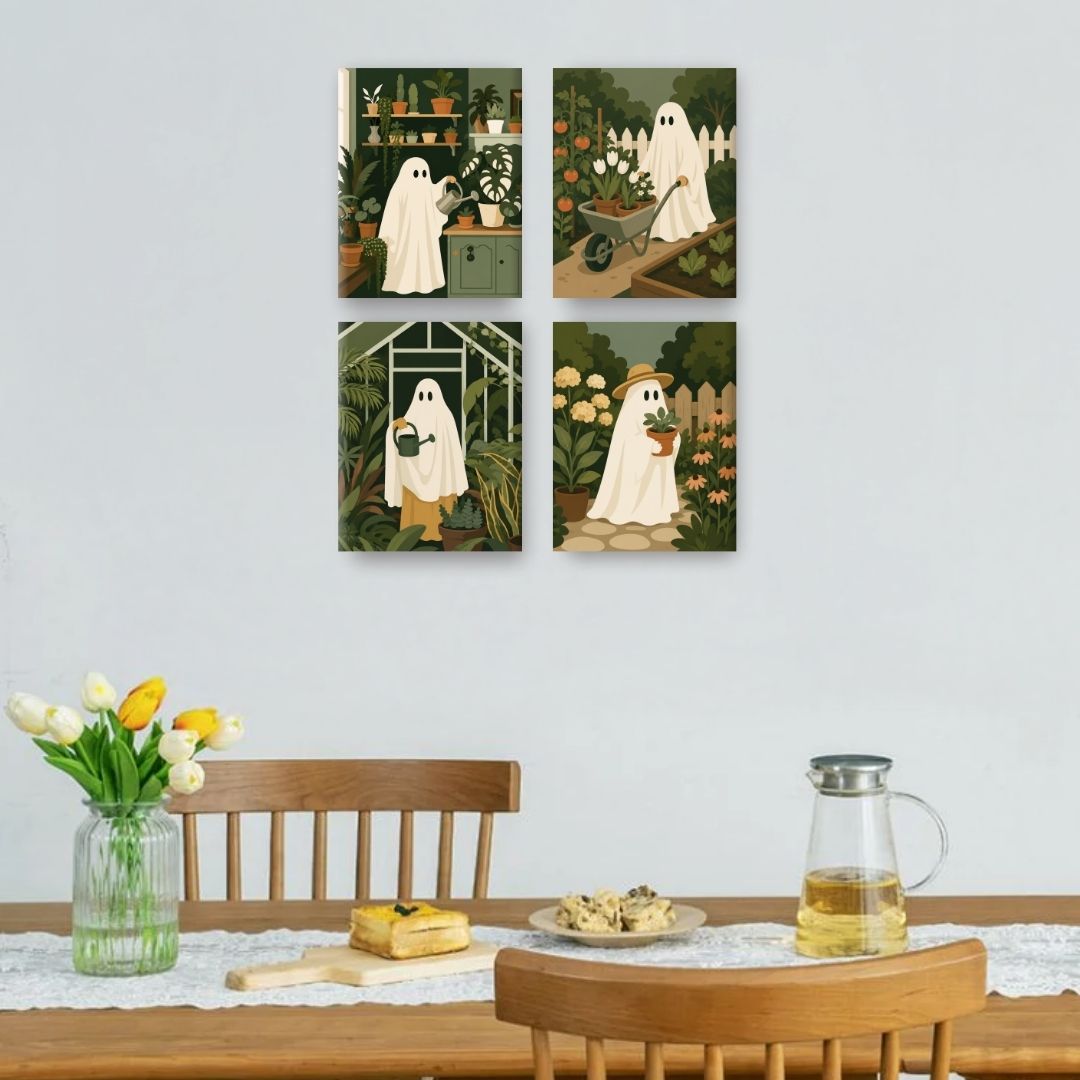 4 Mini-Gemälde | Boo-Garten Set