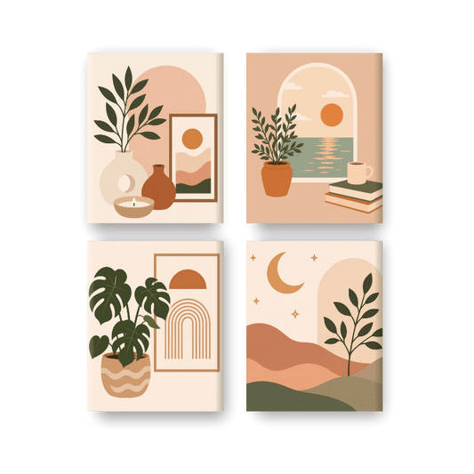 4 Mini-Gemälde | Boho Zuhause Set - Malen nach Zahlen