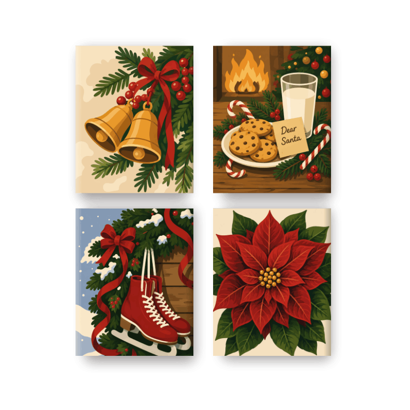 4 Mini-Gemälde | Weihnachtliche Gemütlichkeit Set - Malen nach Zahlen
