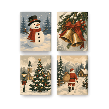 4 Mini-Gemälde | Weihnachtstraditionen Set - Malen nach Zahlen