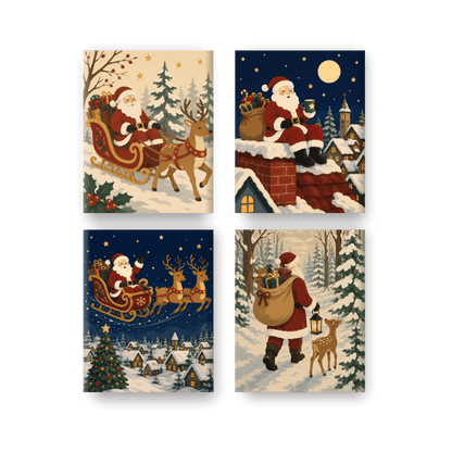 4 Mini-Gemälde | Die Reise des Weihnachtsmanns Set - Malen nach Zahlen