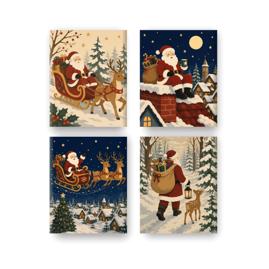 4 Mini-Gemälde | Die Reise des Weihnachtsmanns Set - Malen nach Zahlen