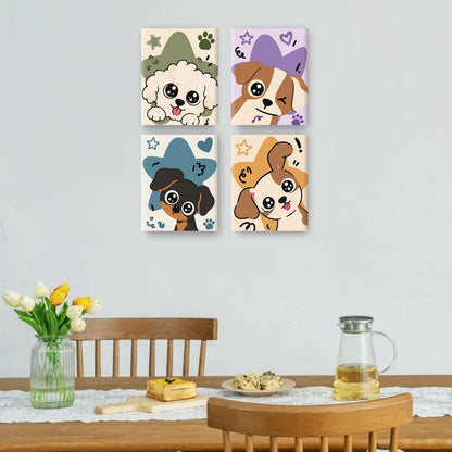 4 Mini-Gemälde | Kawaii-Welpen Set