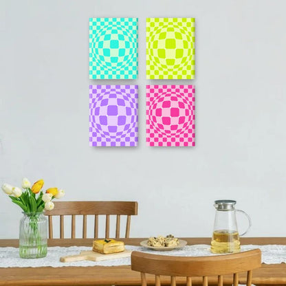 4 Mini-Gemälde | Optische Farbexplosion Set