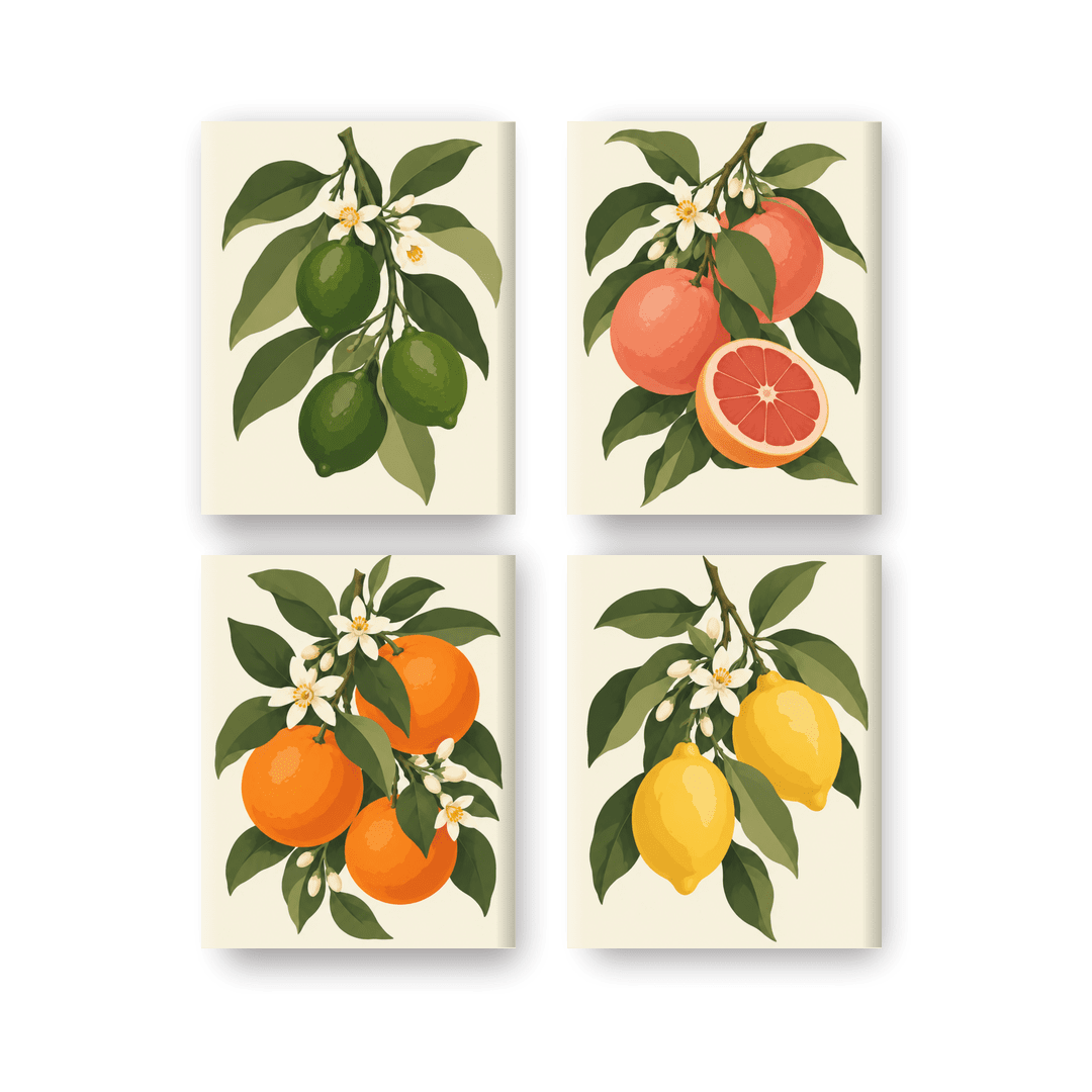 4 Mini-Gemälde | Zitrusgarten Set