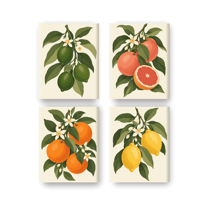 4 Mini-Gemälde | Zitrusgarten Set