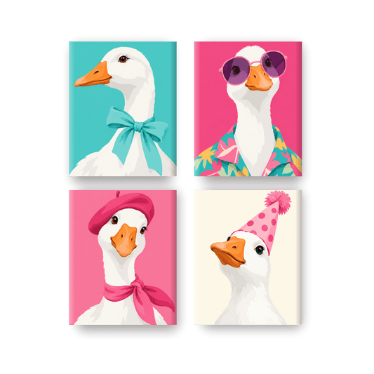 4 Mini-Gemälde | Gänse-Glam Set