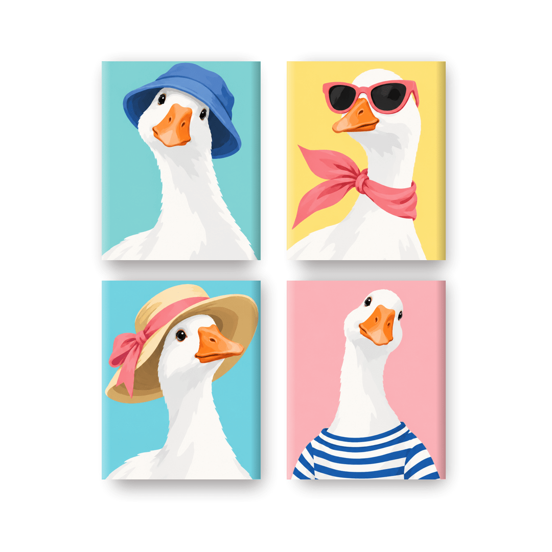 4 Mini-Gemälde | Sonnige Gänse Set