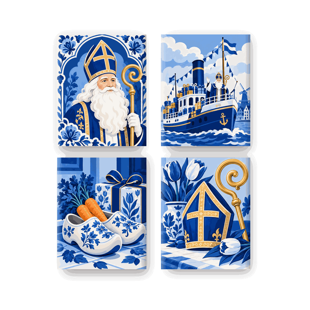 4 Mini-Gemälde | Delfter Blau Nikolaus Set