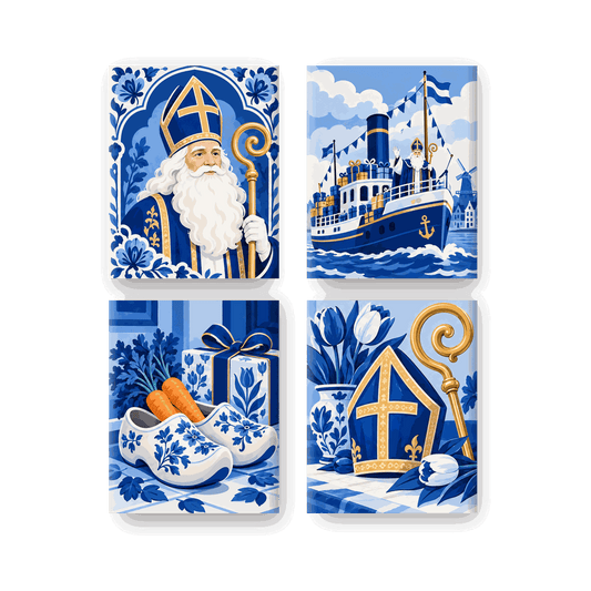 4 Mini-Gemälde | Delfter Blau Nikolaus Set