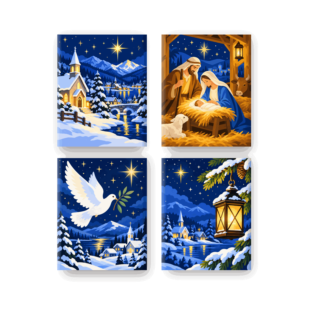 4 Mini-Gemälde | Stern von Bethlehem Set