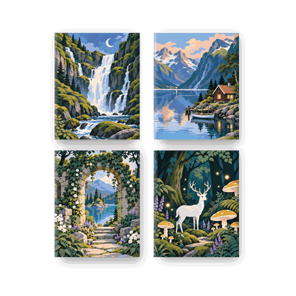 4 Mini-Gemälde | Verwunschene Fantasiewelten Set