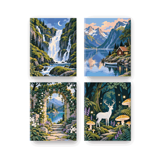 4 Mini-Gemälde | Verwunschene Fantasiewelten Set