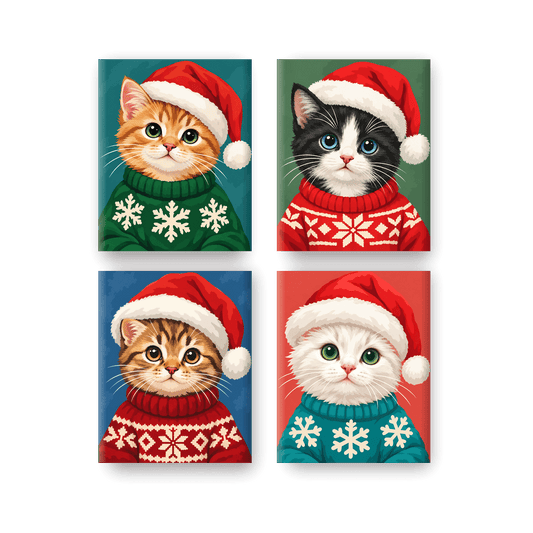 4 Mini-Gemälde | Die fröhliche Miau-Bande Set