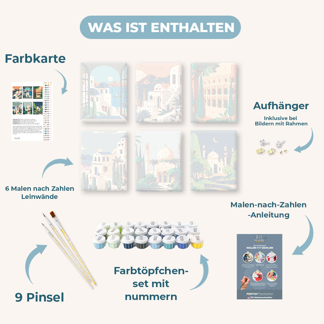 Malen nach Zahlen - 6 Mini-Paintings | Wunderschöne Landschaften Set