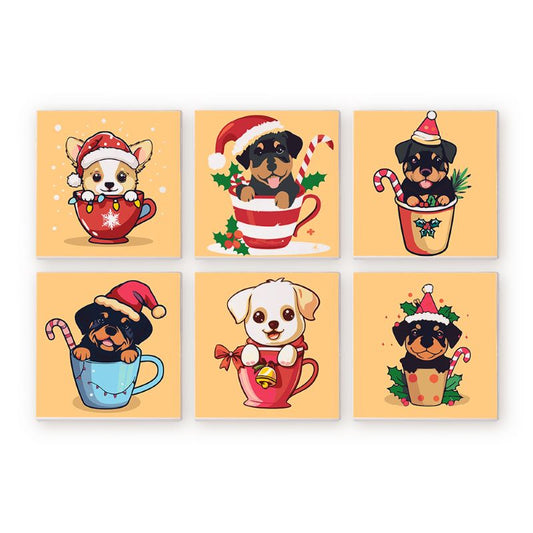 Malen nach Zahlen - Malen nach Zahlen - 6 Mini- Gemälde | Weihnachtshunde Set